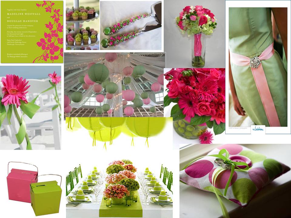 champagne, pink and lime green wedding